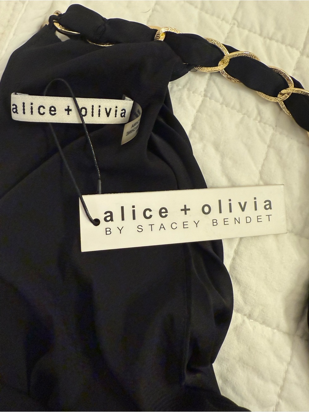 Alice + Olivia Black Pleated Halter Top with Chain-Link Neck Size M NWT - Picture 8 of 12